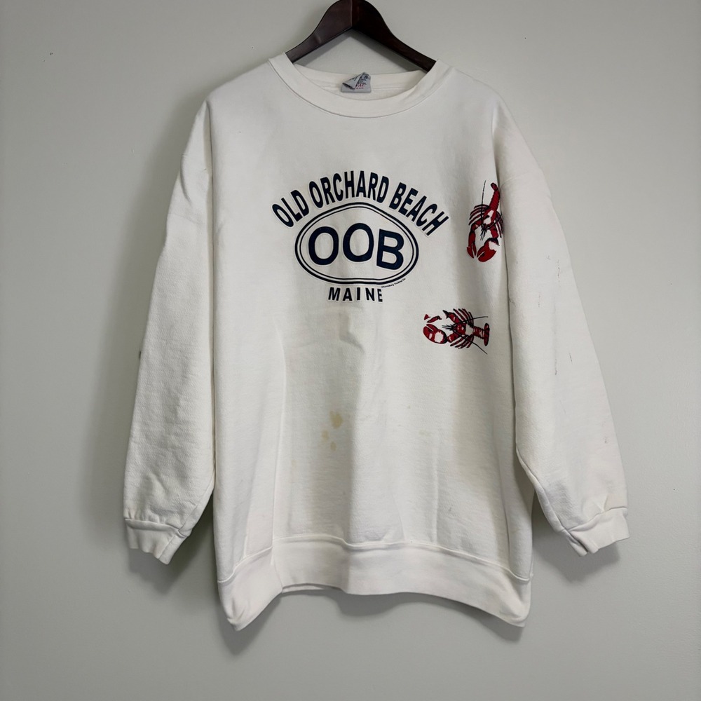 Vintage Paval Old Orchard Beach Maine Lobster Sweatshirt White XL Made in USA